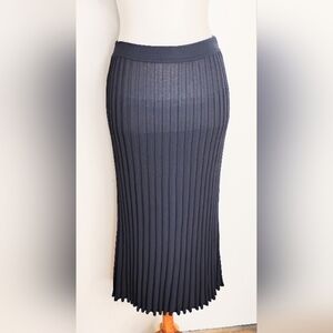 NAVY BLUE RETRO RIBBED KNIT MIDI SKIRT